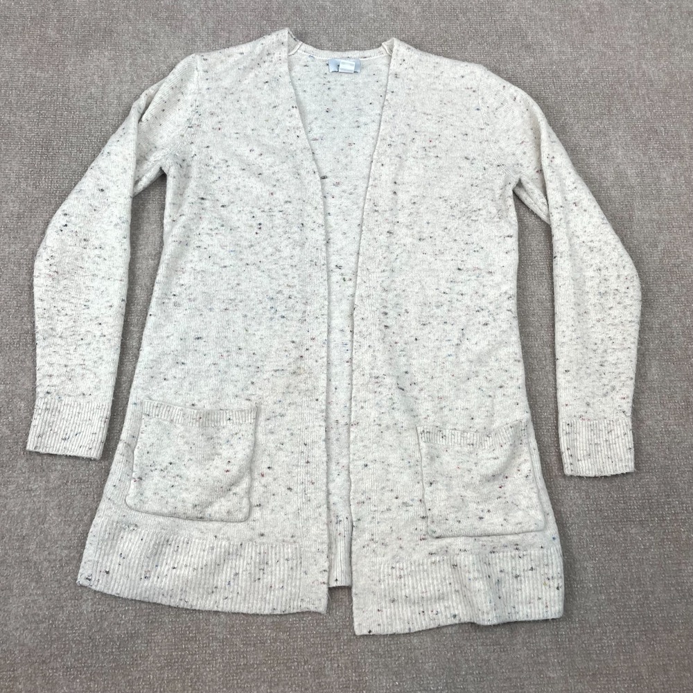 Old Navy Cardigan Sweater Womens XS Gray Speckle Pockets Open Front Stretch